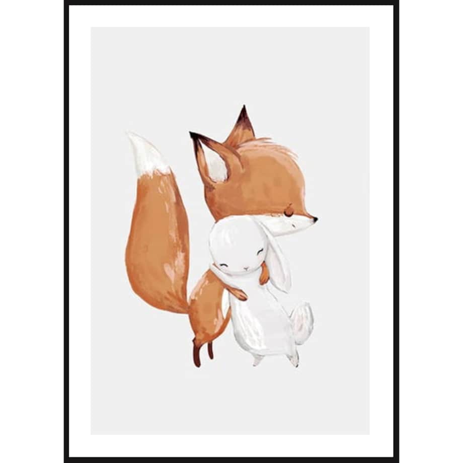 Poster Story, Plakat, Obraz - Lisek i Zajączek w Uścisku, wymiary 30 x 42 cm