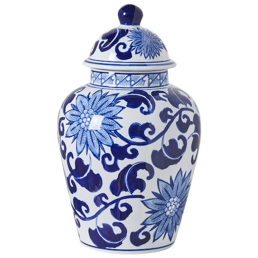 Wazon z pokrywką CUENCA Porcelana 36 cm Biały/ niebieski