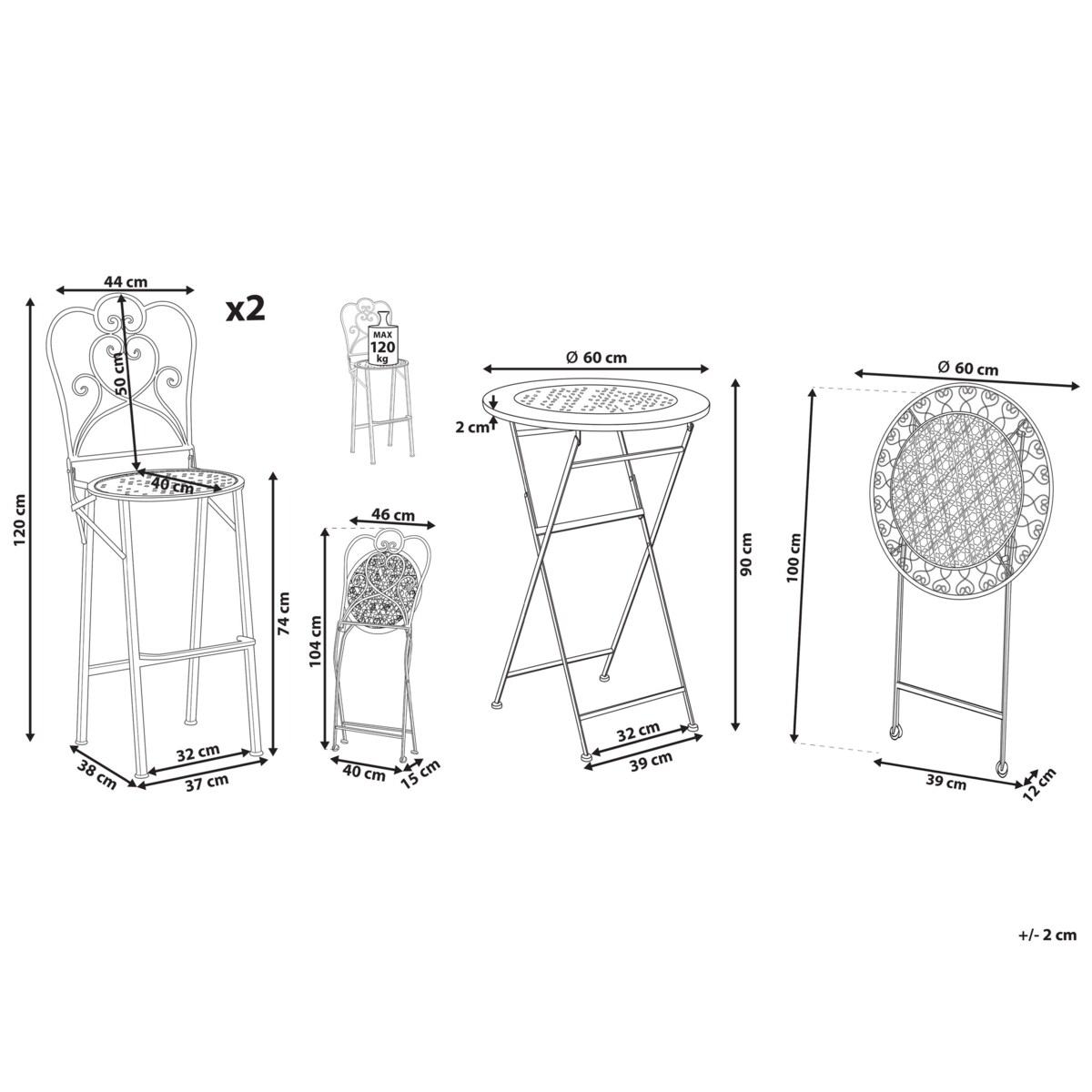 Zestaw ogrodowy barowy Składane TRIESTE Metal Jasnobeżowy
