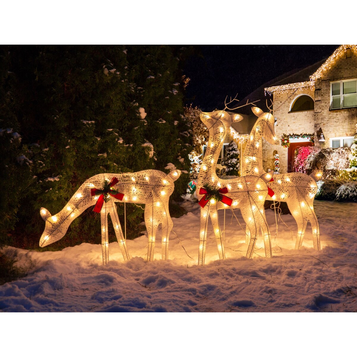Dekoracja ogrodowa LED renifery 92 cm biała ANGELI