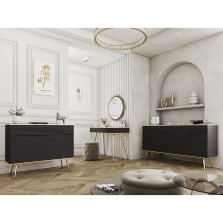 Toaletka ryflowana POLO 102 na wysokich złotych nóżkach, czarna