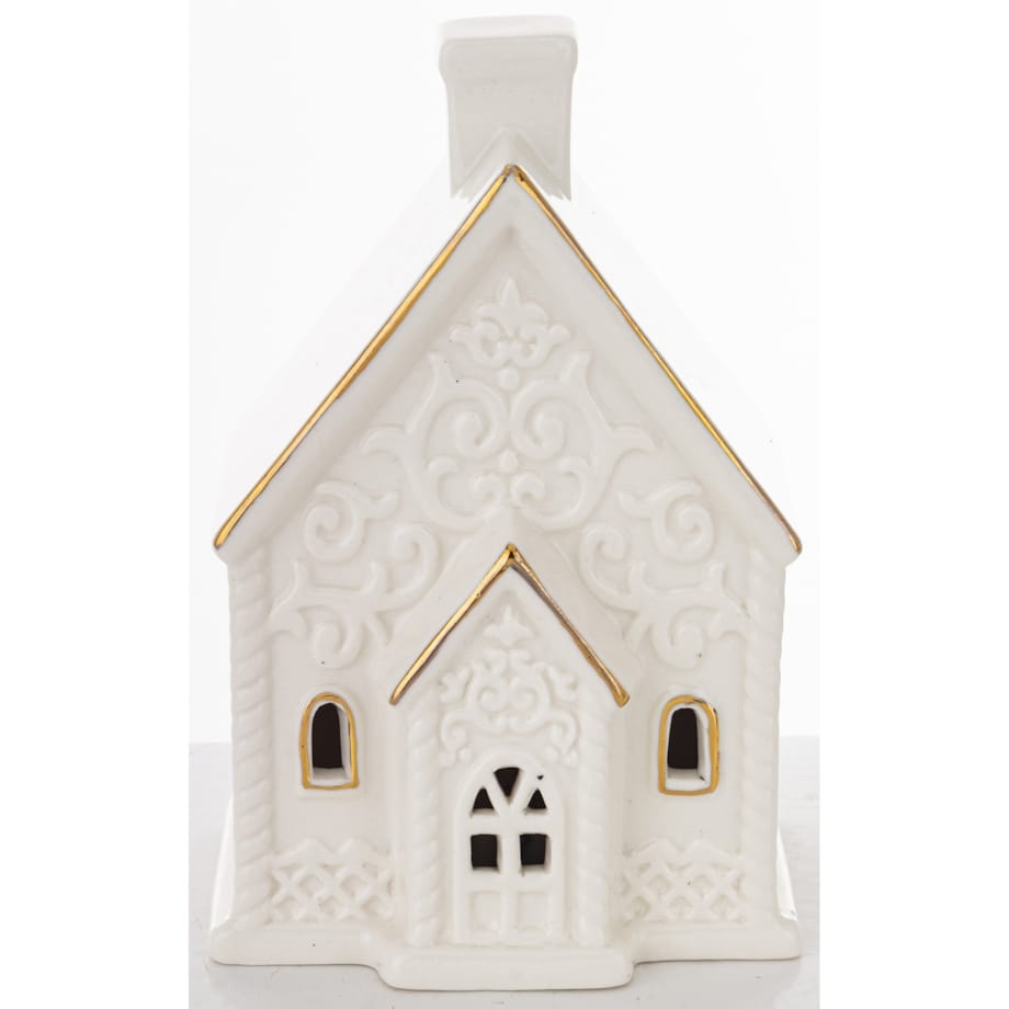 Domek ceramiczny LED 13,5x9 cm z wysokim kominem