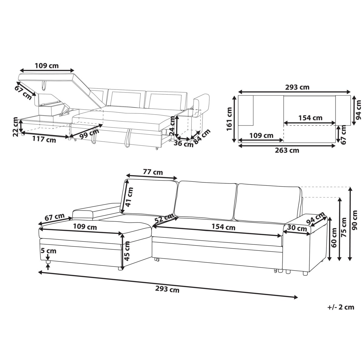 Sofa narożna prawostronna HRISEY Jasnoszary Prawostronny