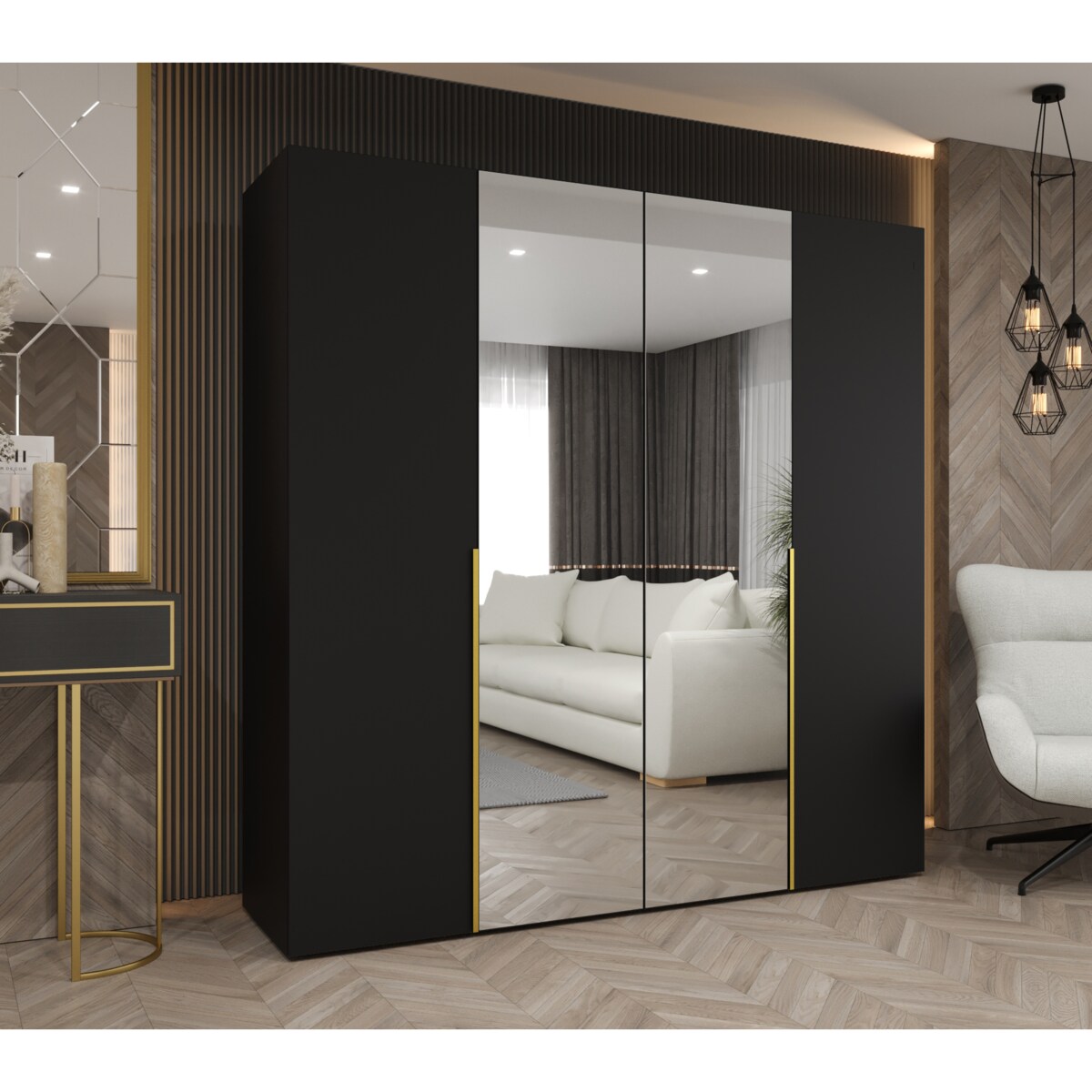 Szafa uchylna otwierana ALICANTE 2 200 wys. 202 cm Czarny + u. Złoty