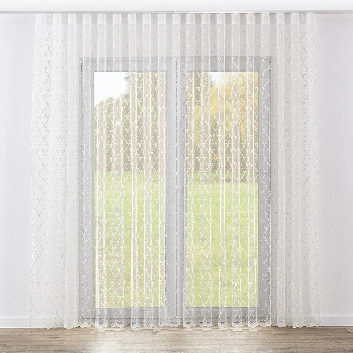 Firana na taśmie wave 300x265 ecru ze zdobieniem