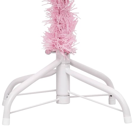 vidaXL Sztuczna choinka z lampkami i bombkami, różowa, 120 cm, PVC