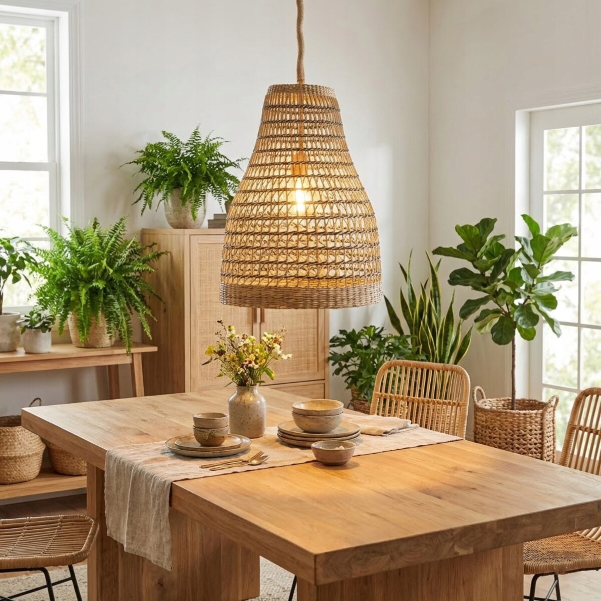 ABAŻUR NA ŻARÓWKĘ KLOSZ NATURALNY BOHO SKANDYNAWSKI 50cm DO LAMPY WISZĄCEJ