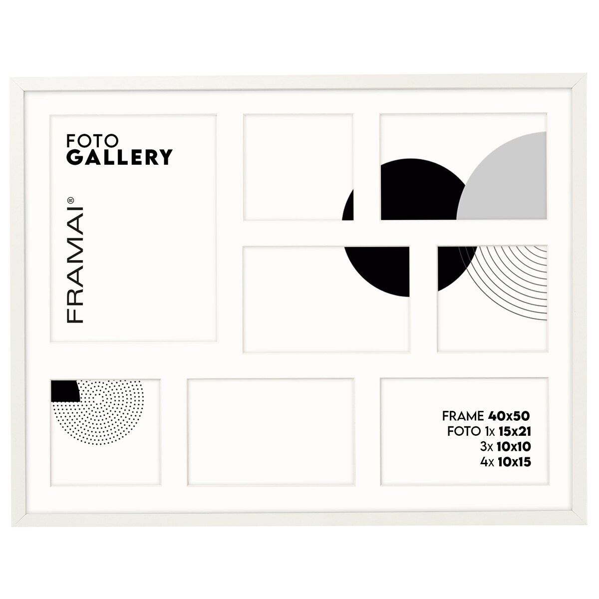 Ramka na zdjęcia 3x 10x10 4x 10x15 1x 15x21 biała galeria na 8 zdjęć ramka 40x50 cm FRAMAI