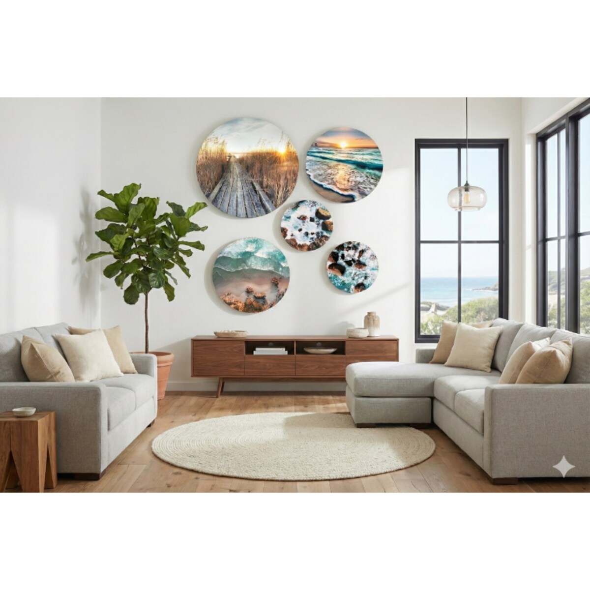 Plakaty Boho na ścianę do sypialni pokoju salonu Obrazy Okrągłe Morze Plaża