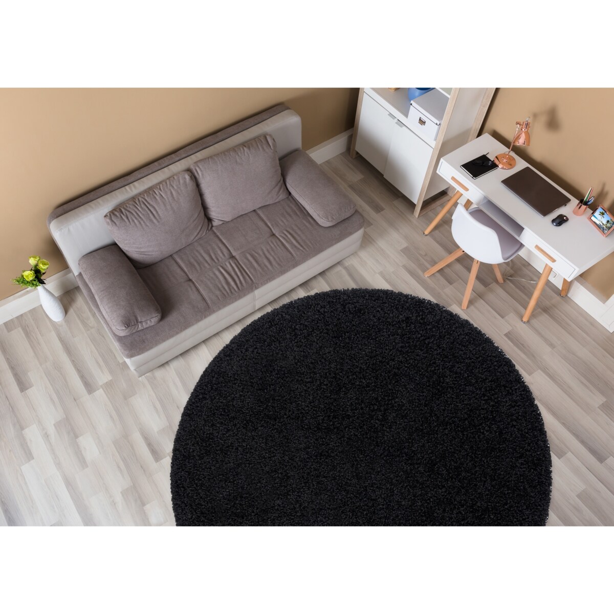 Dywan SOFFI koło shaggy 5cm czarny koło 160 cm