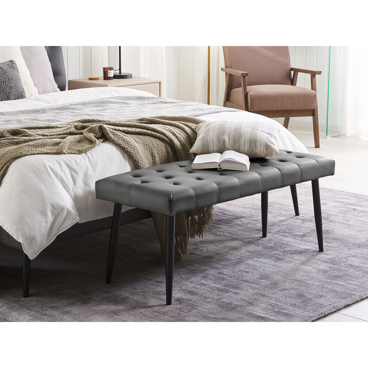 Ławka do sypialni szara ESSONNE