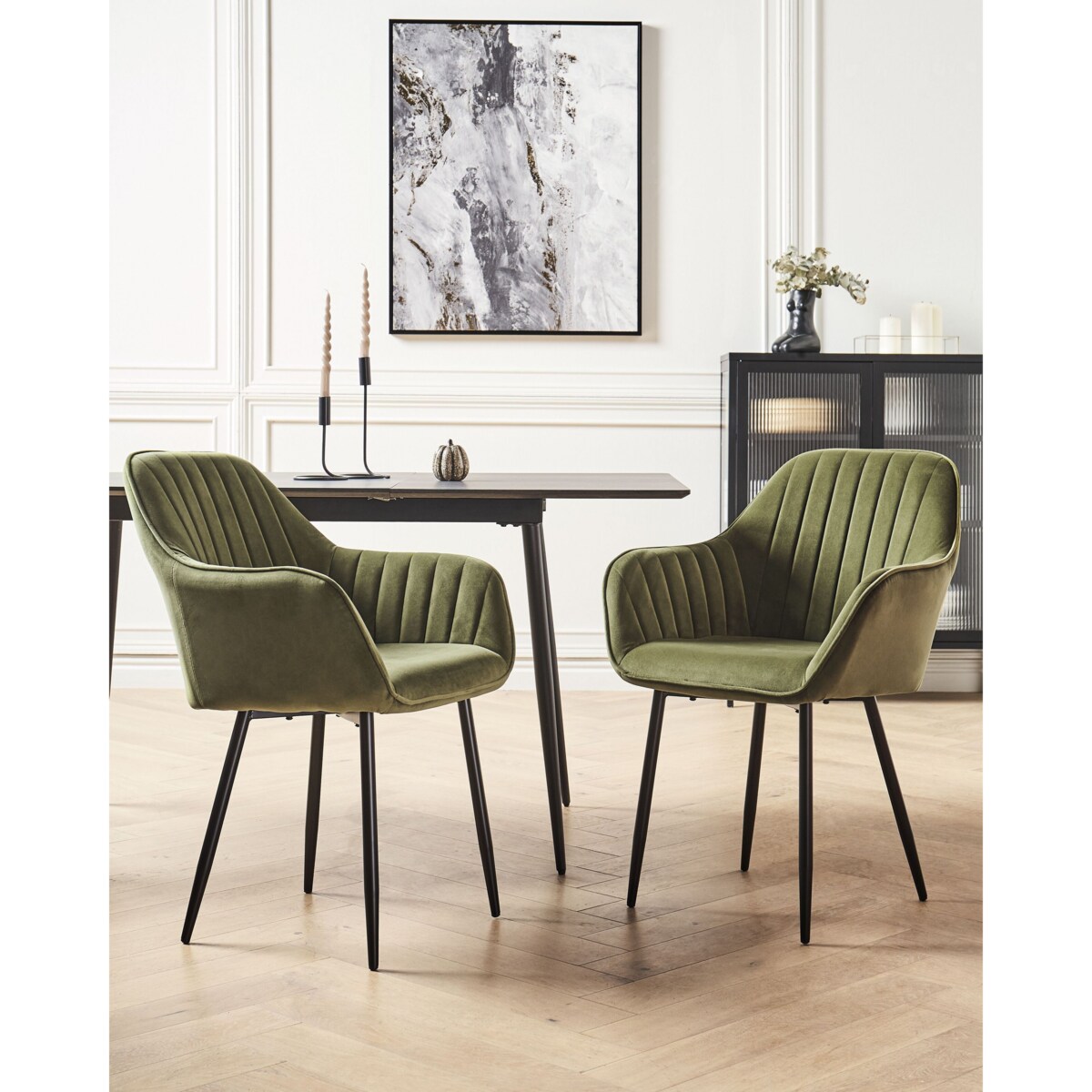 Zestaw 2 krzeseł do jadalni WELLSTON Welur Oliwkowy