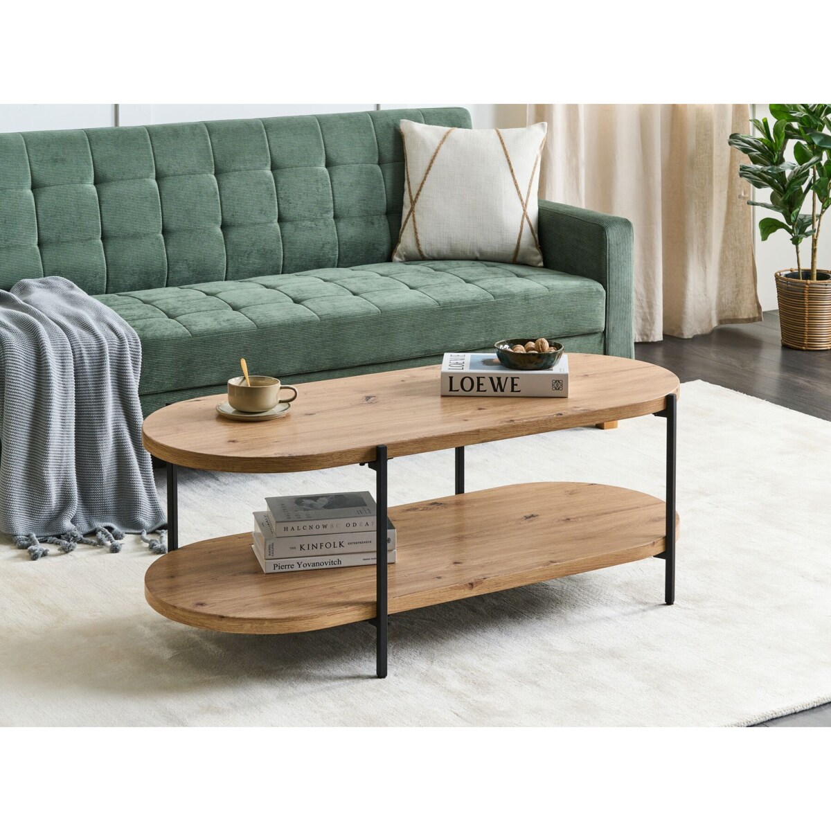 Stolik kawowy z półką jasne drewno BALINGER