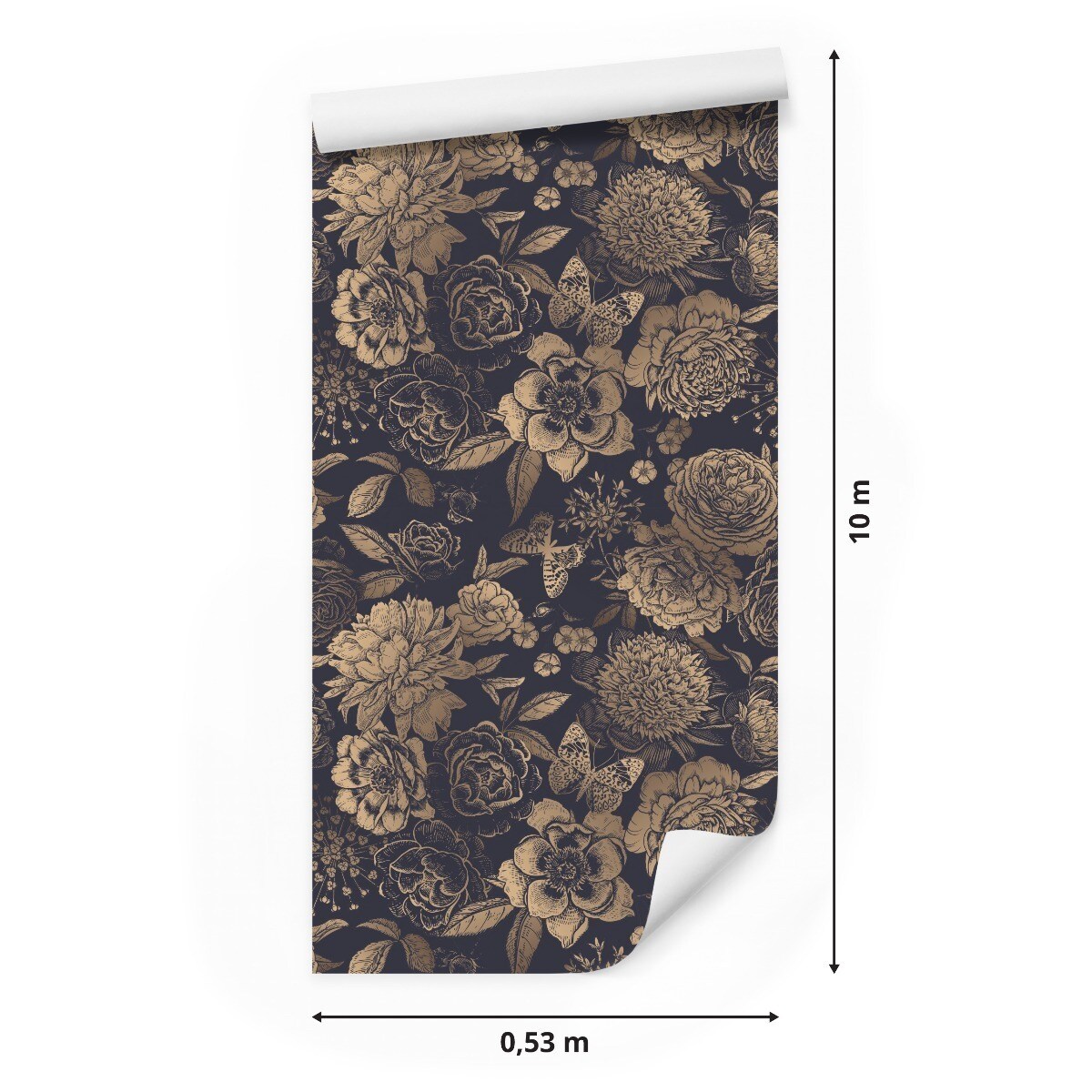 Tapeta Ścienna Styl Glamour Złote Kwiaty Peonie