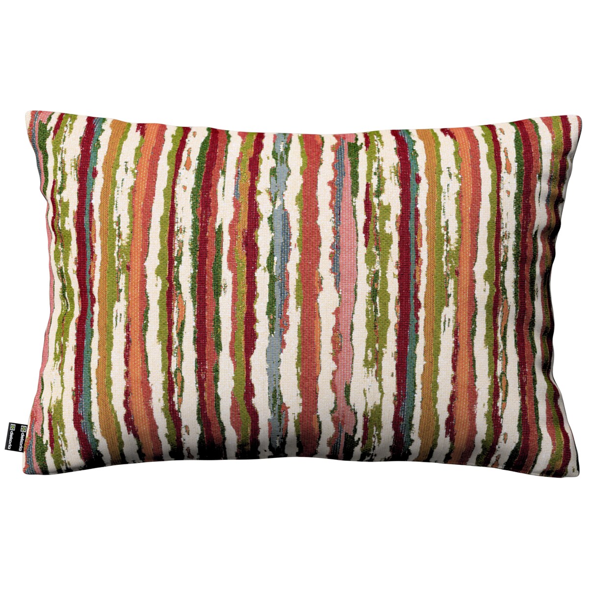 Poszewka Kinga na poduszkę prostokątną 47x28 czerwono-zielone pasy na kremowym tle