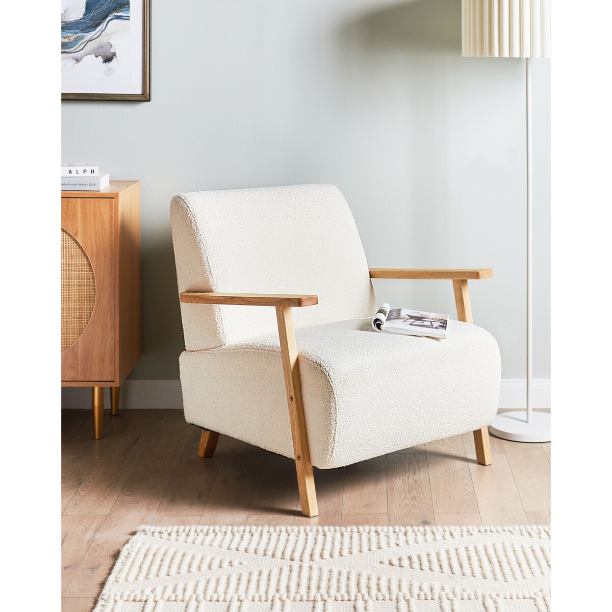 Fotel jasnobeżowy boucle LESJA