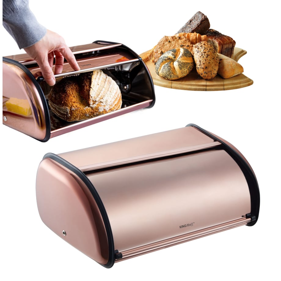 Chlebak stalowy mały 36cm różowe złoto matowy pojemnik na chleb pieczywo bułki KINGHOFF