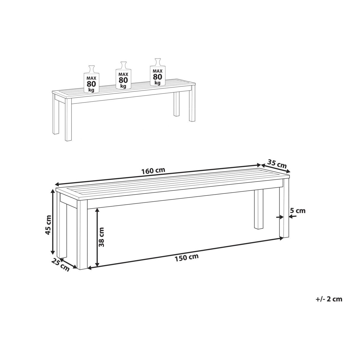 Ławka ogrodowa eukaliptus 160 cm naturalna TUSCANIA