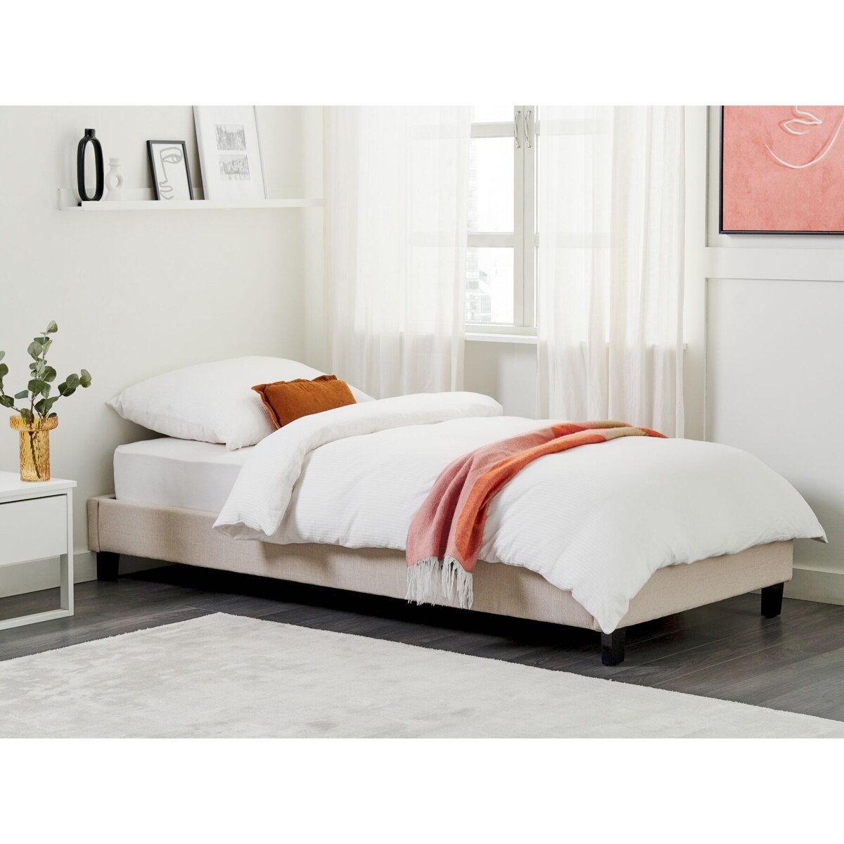 Łóżko tapicerowane bez zagłówka 90 x 200 cm beżowe ROANNE