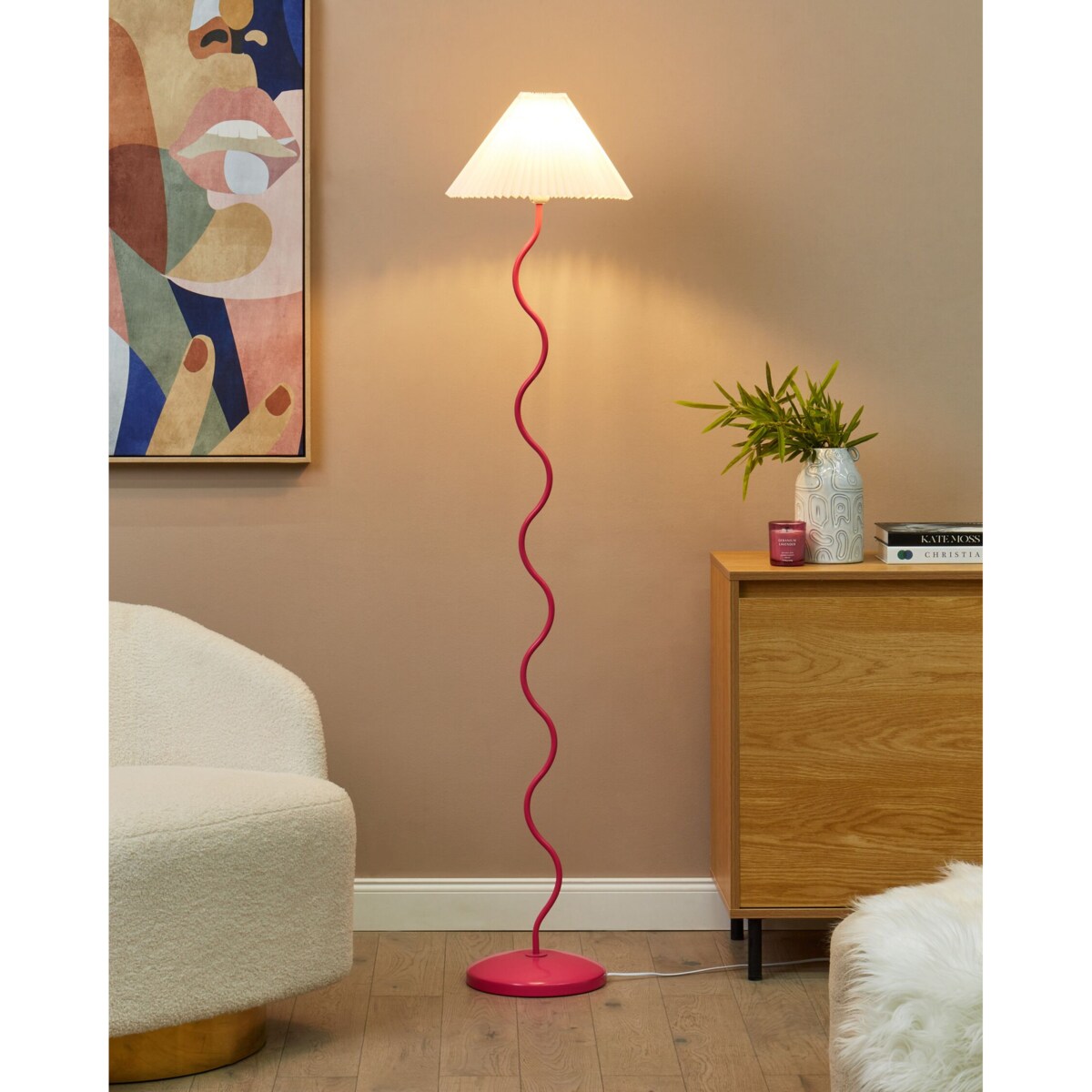 Lampa podłogowa metalowa różowa z białym JIKAWO