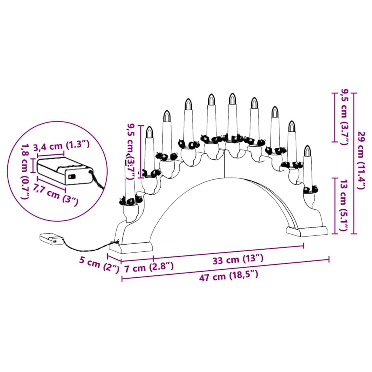vidaXL Świąteczny Łuk Świec z 10 Świecami LED 3 pcs Czerwony