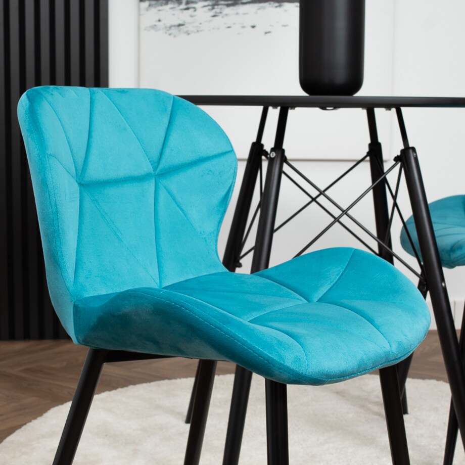 Krzesło tapicerowane welurowe pikowane turkusowe do salonu jadalni