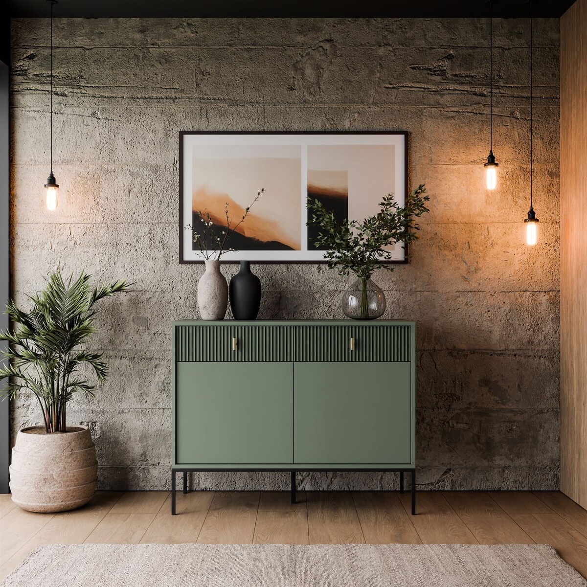 Komoda MIDNIGHT 2D2S z dwiema szufladami na stelażu, zielona