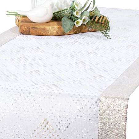 Bieżnik plamoodporny LZS kropki - 40x180 cm - złoty