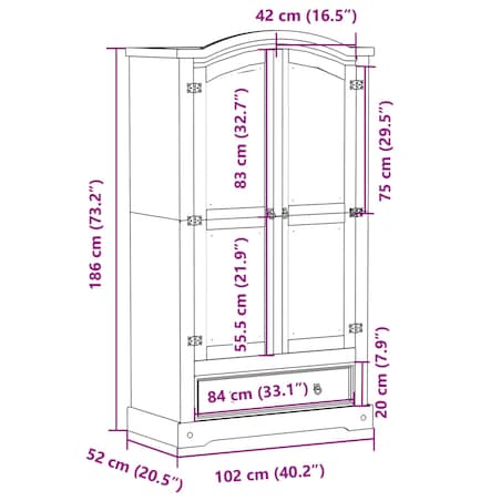 vidaXL Szafa Corona, biała, 102x52x186 cm, lite drewno sosnowe