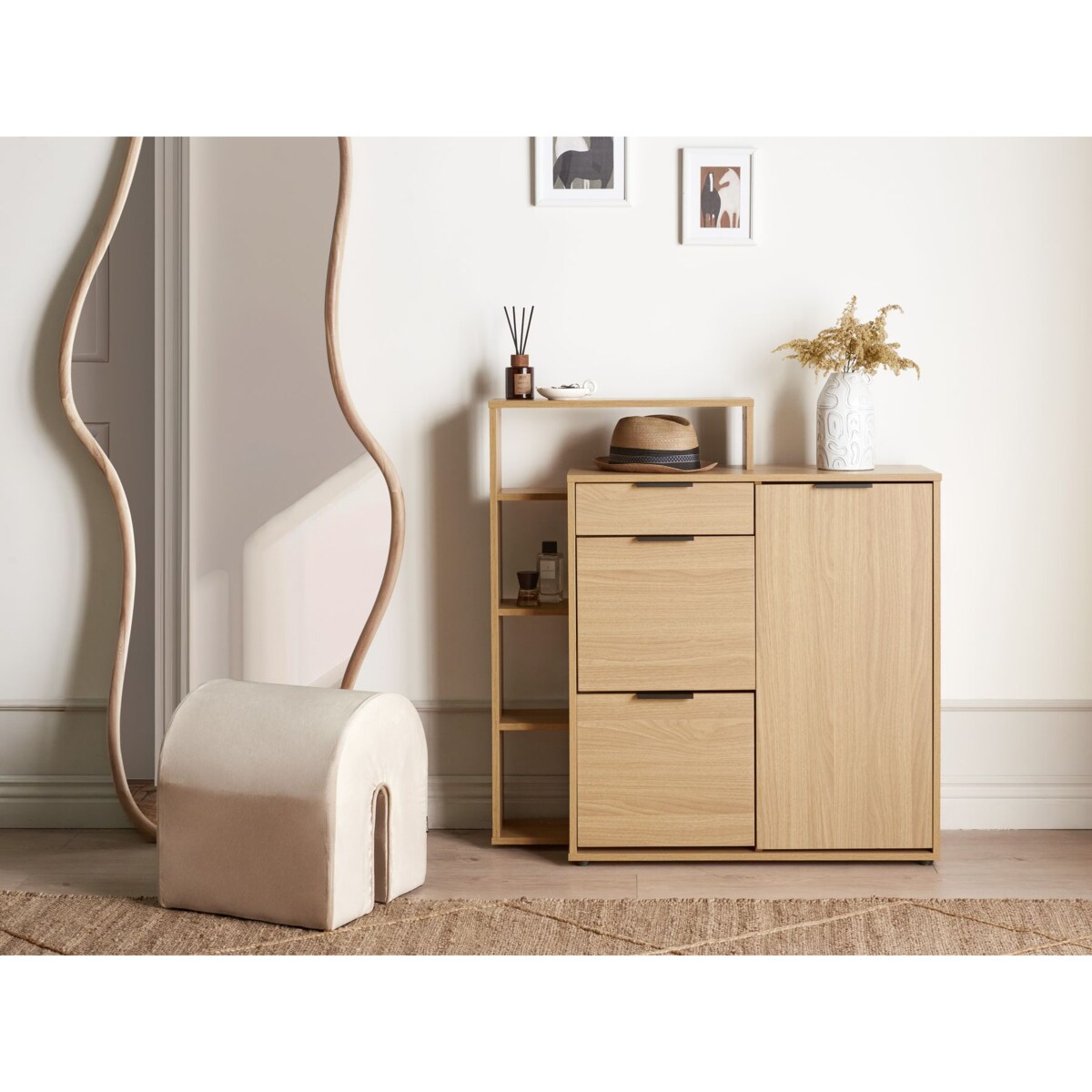 Szafka na buty 3 przegrody jasne drewno MIRANI