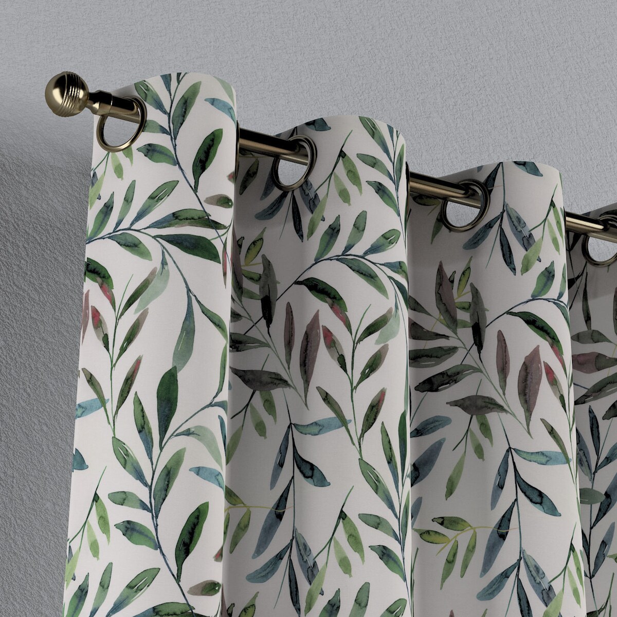 Zasłona na kółkach 1 szt. 130x260 zielone gałązki na białym tle
