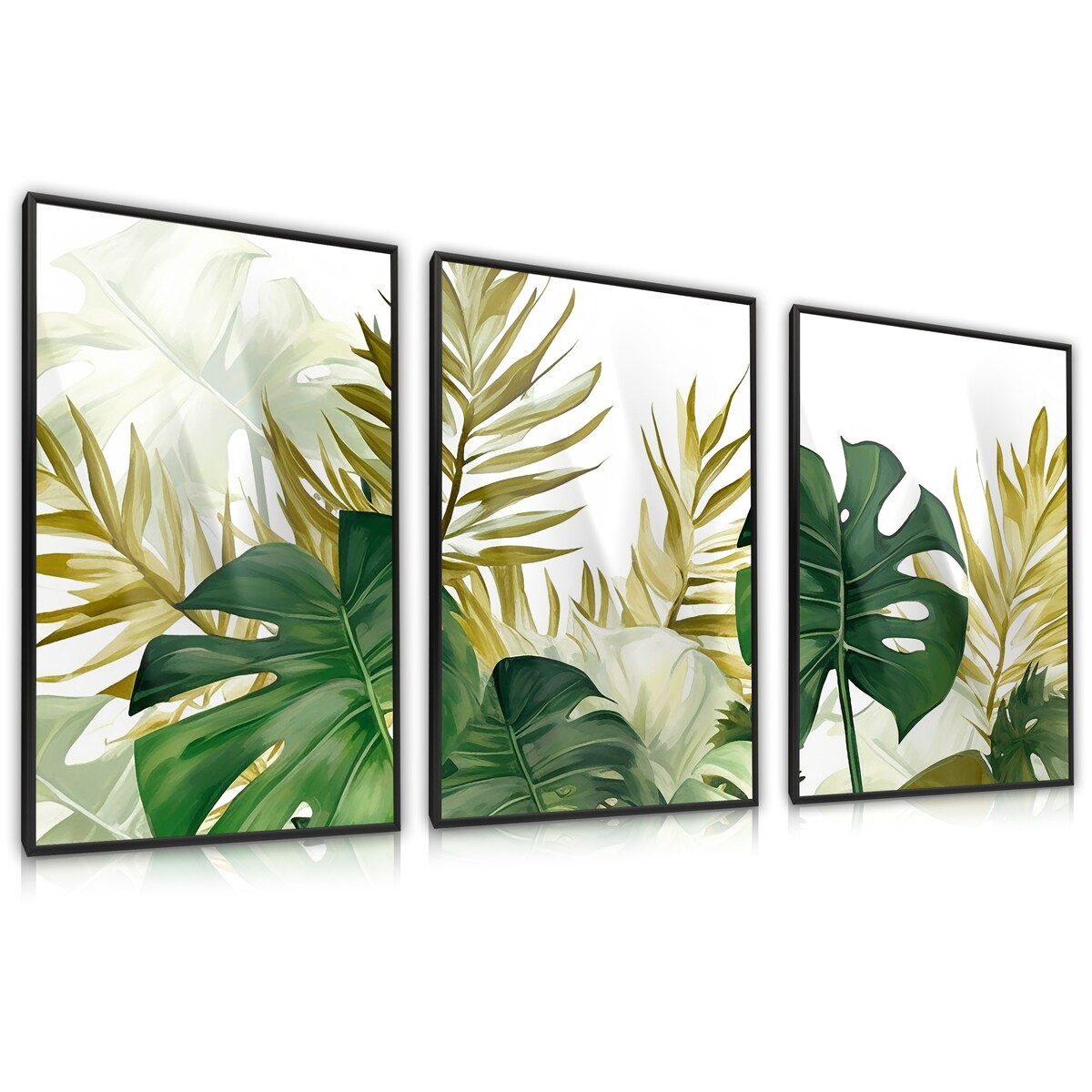 ZESTAW 3X PLAKAT W RAMIE DO SALONU LIŚCIE EGZOTYCZNE MONSTERY NATURA 60x80cm