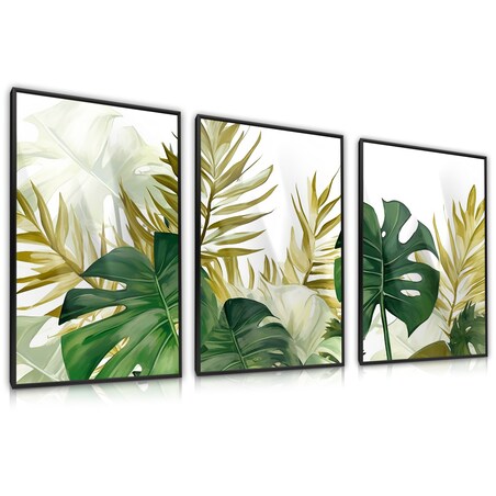 ZESTAW 3X PLAKAT W RAMIE DO SALONU LIŚCIE EGZOTYCZNE MONSTERY NATURA 60x80cm