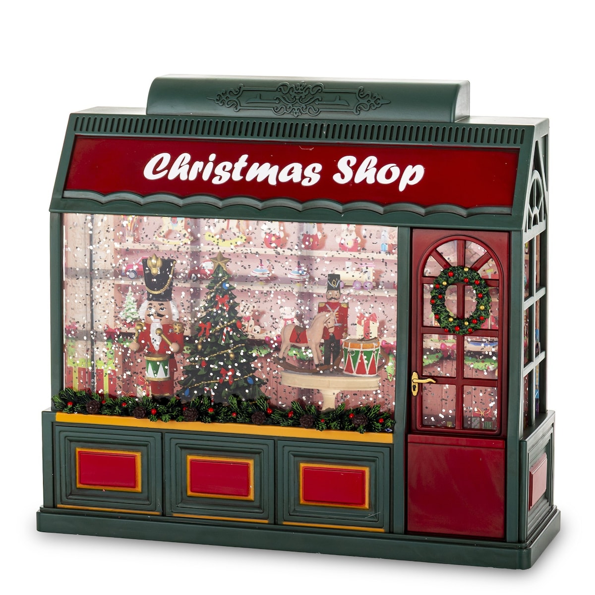 Dekoracja świąteczna SHOP 22x24x8 cm sklep z prezentami, LED i pozytywką