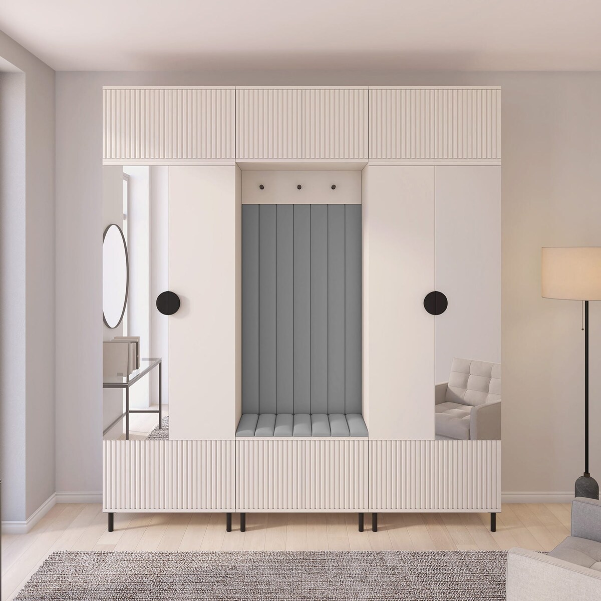 Zestaw szaf frezowanych z lustrem Ritmo wersja 3 Trinity 14 beż kaszmir