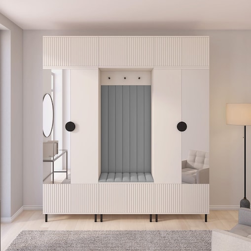 Zestaw szaf frezowanych z lustrem Ritmo wersja 3 Trinity 14 beż kaszmir