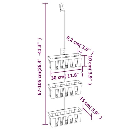 vidaXL Wiszące półki pod prysznic, 30x15x(67-105) cm, aluminium