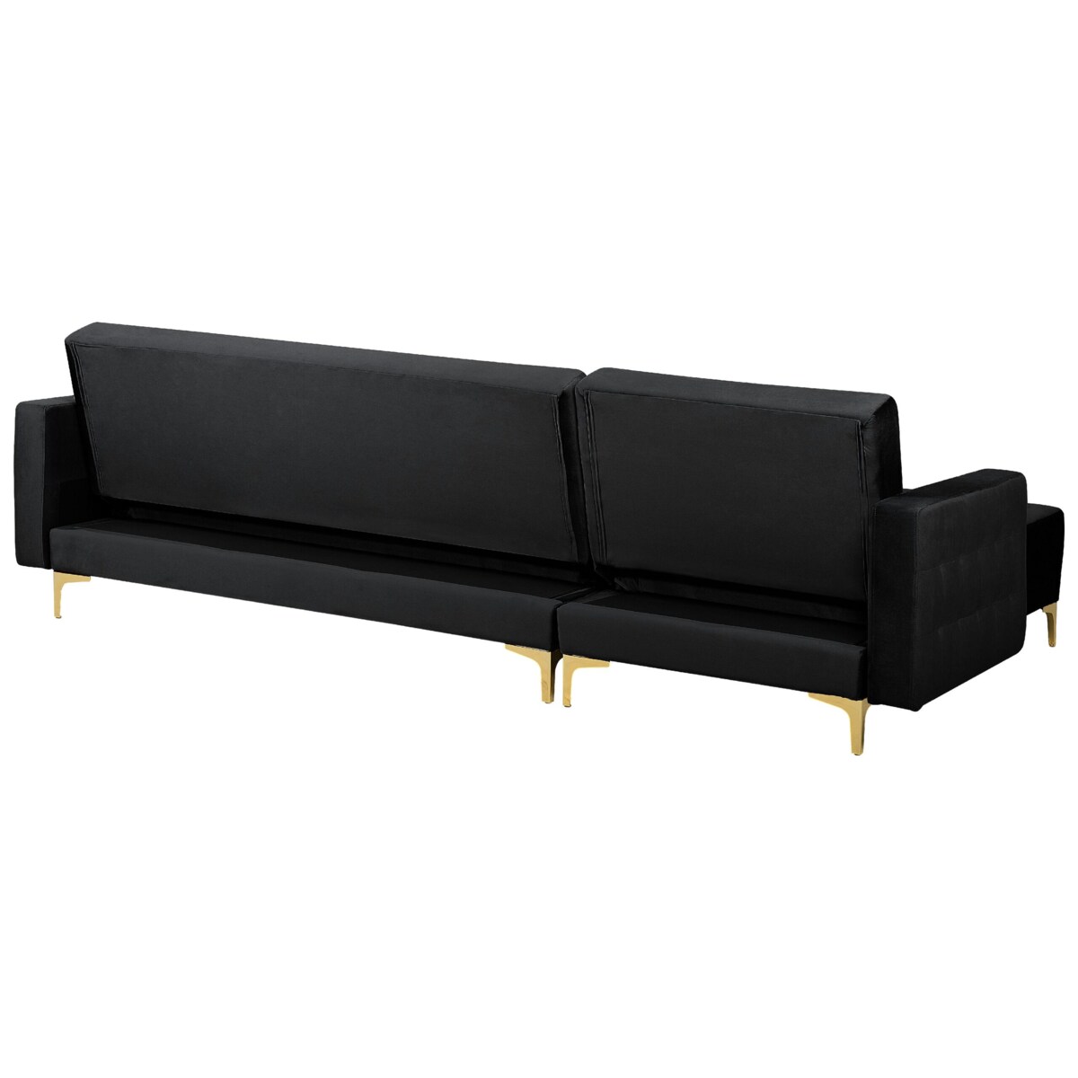 Narożnik rozkładany 4-osobowy z otomaną welurowy prawostronny czarny ABERDEEN