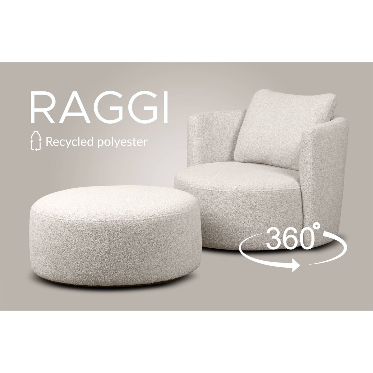 KONSIMO RAGGI Fotel obrotowy baranek biały