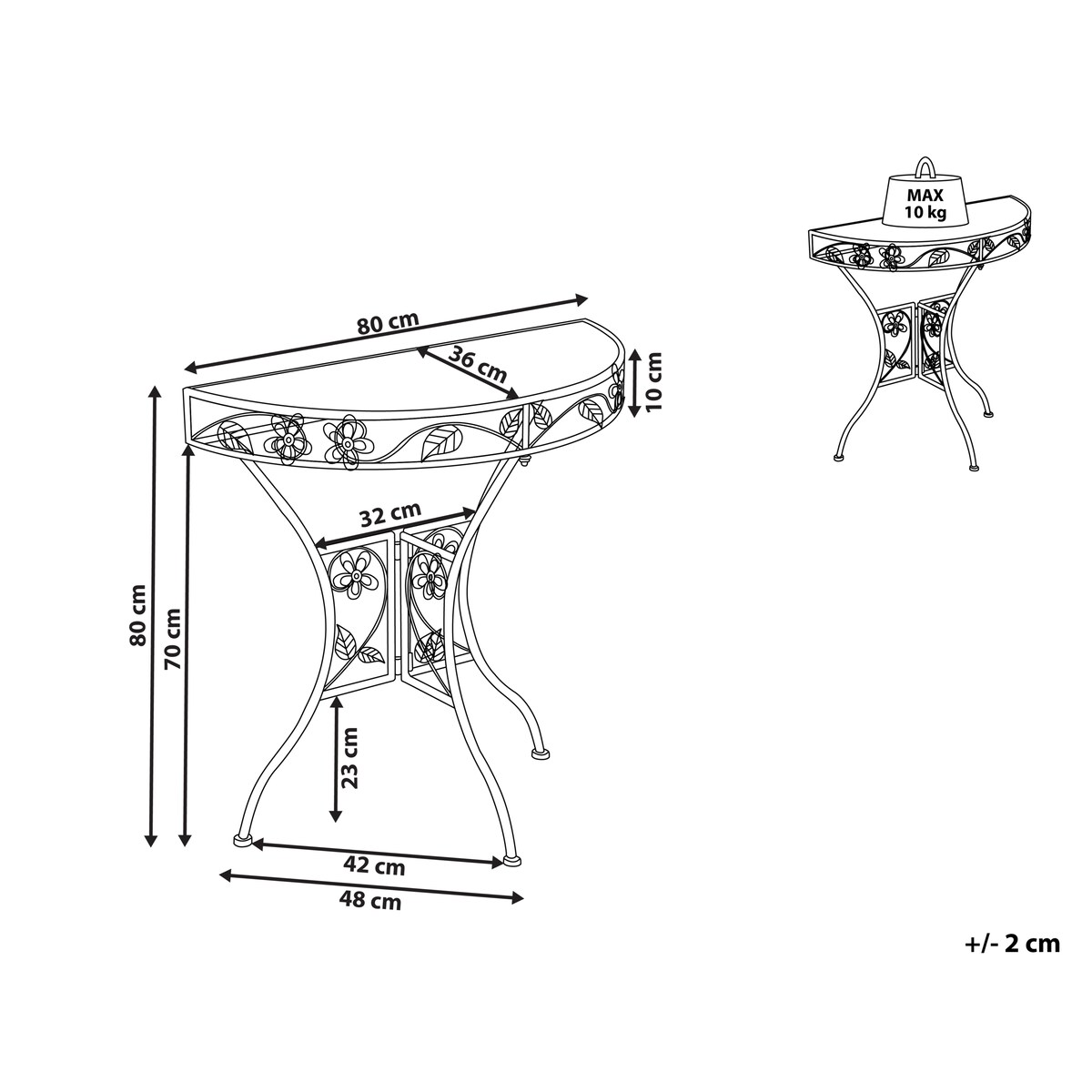 Stolik bistro YAVIZA 80 cm 36 cm Metal Jasnobeżowy