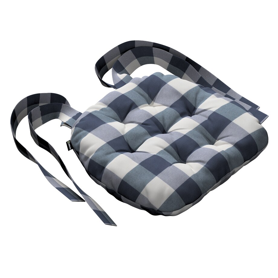 Poduszka na krzesło Marcin, granatowo-biała krata (5,5x5,5cm), 40 x 37 x 8 cm, Quadro