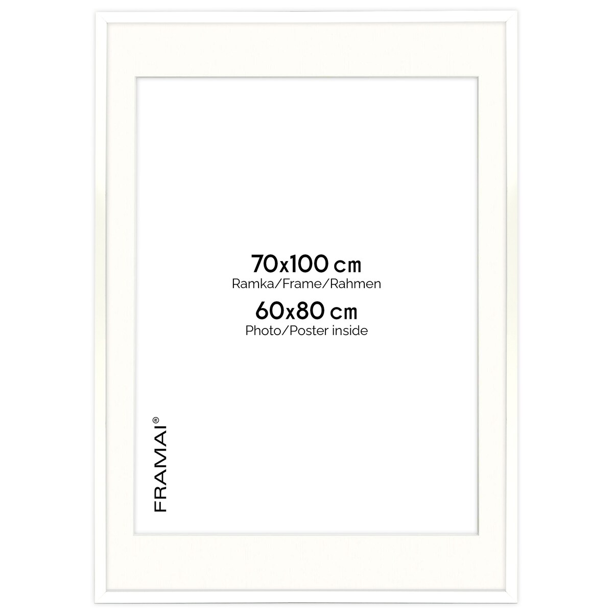 Ramka na zdjęcia z passe partout ramka 70x100 cm z okienkiem passe partout na zdjęcie 60x80 cm kolor biały FRAMAI®