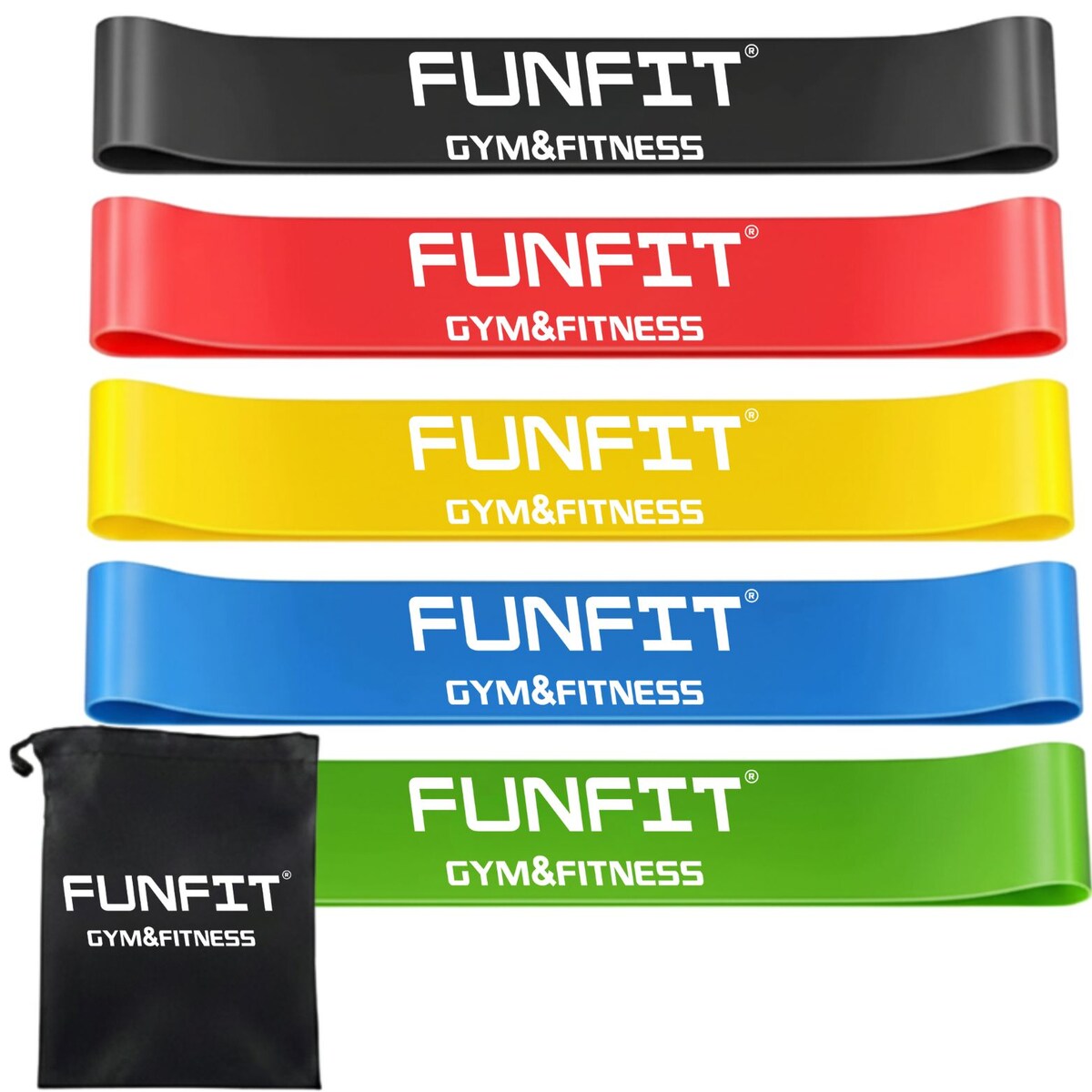 Zestaw gum oporowych do ćwiczeń i fitnessu 5szt. + torebka FUNFIT