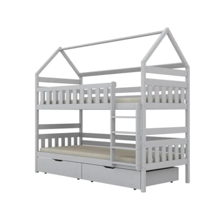 Łóżko piętrowe domek FELIKS 160x80 białe drewniane z szufladami