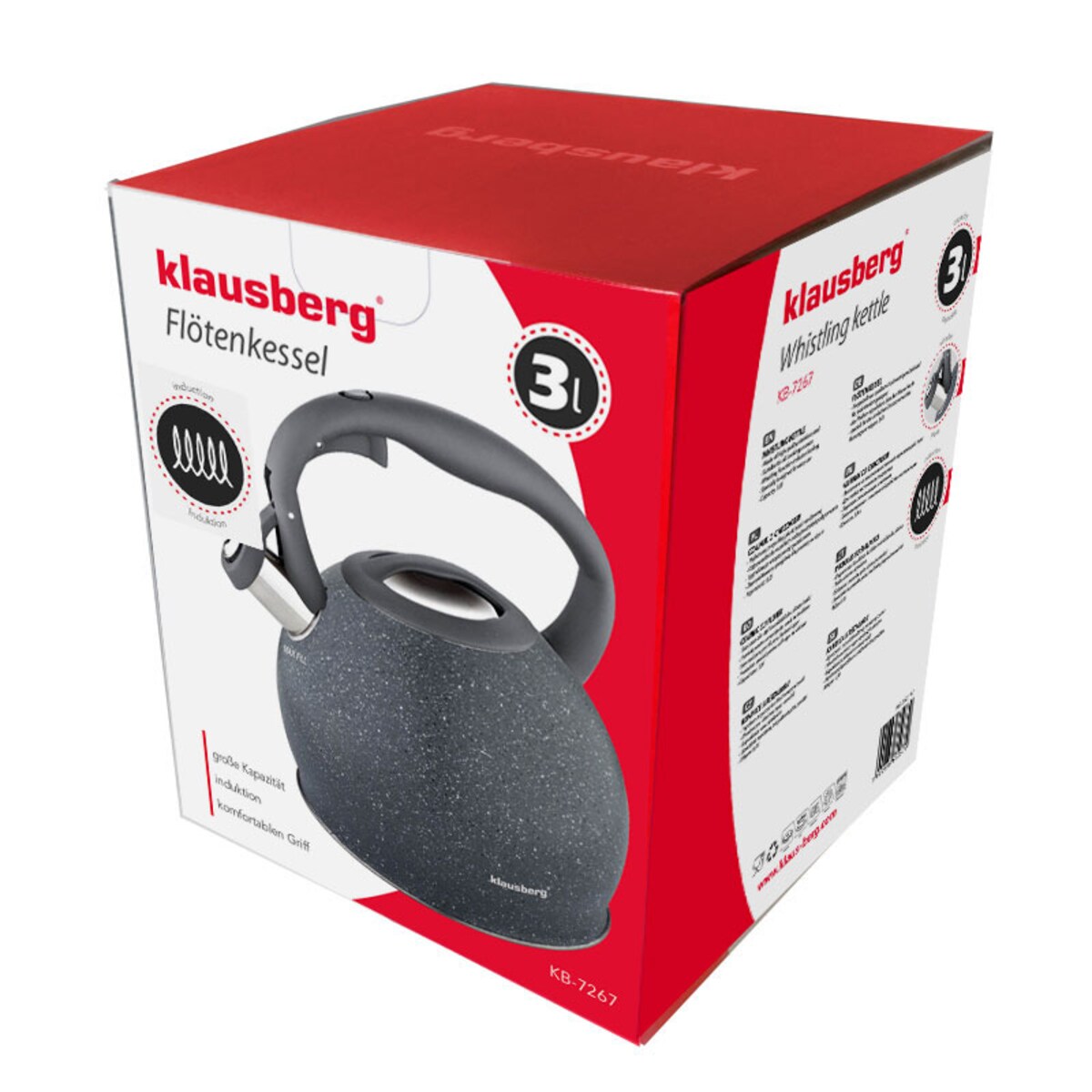 Czajnik stalowy z gwizdkiem 3L indukcja gaz szary marmurek KLAUSBERG