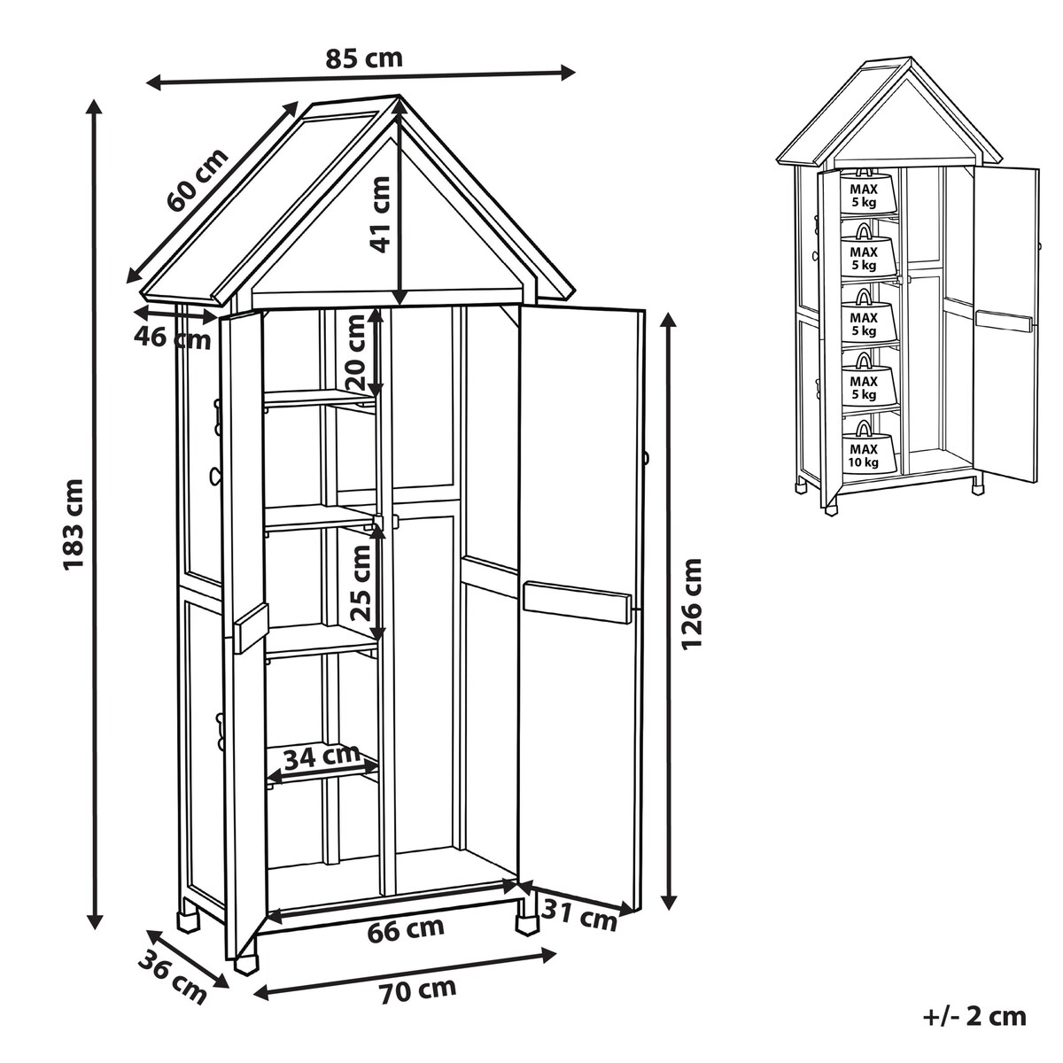 Schowek narzędziowy SENIGA 85 cm 46 cm Drewno jodłowe Szary
