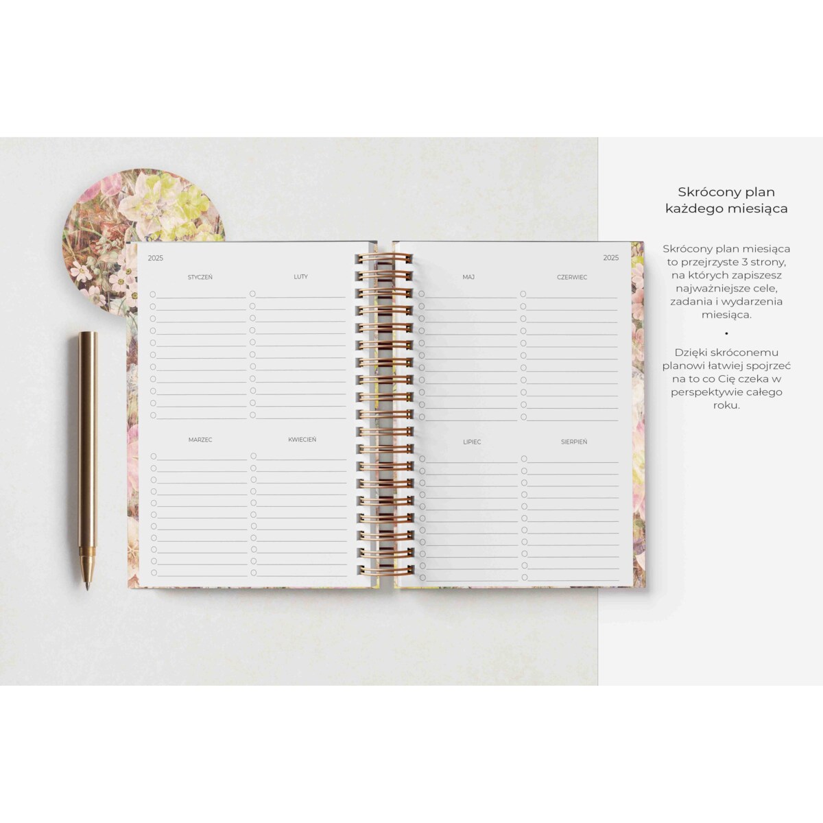 Planner dzienny na spirali 2025 – Vintage Floral