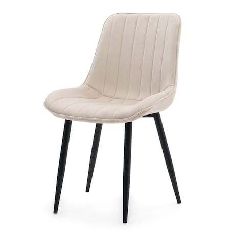 Krzesło tapicerowane welurowe ELVA beżowe jasne na czarnych nogach