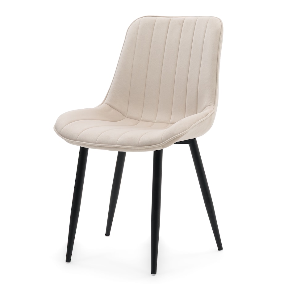 Krzesło tapicerowane welurowe ELVA beżowe jasne na czarnych nogach