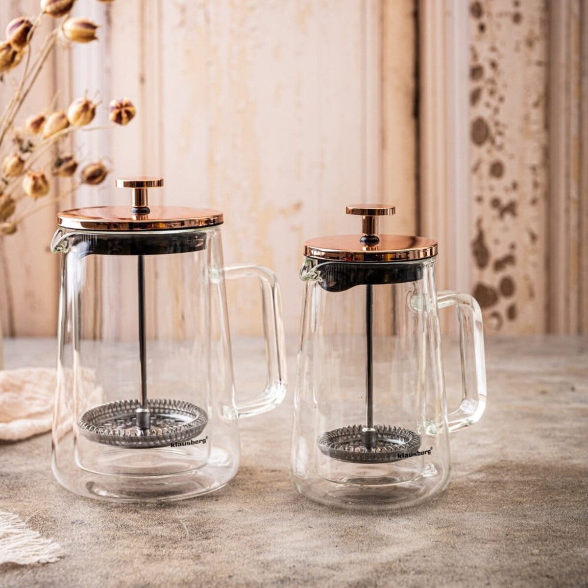 Zaparzacz do kawy herbaty 0.35L French Press różowe złoto KLAUSBERG